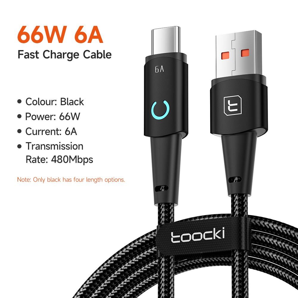 Toocki Kabel Data USB A to USB Type C Fast Charging LED Light 6A 66W - TQ-X02