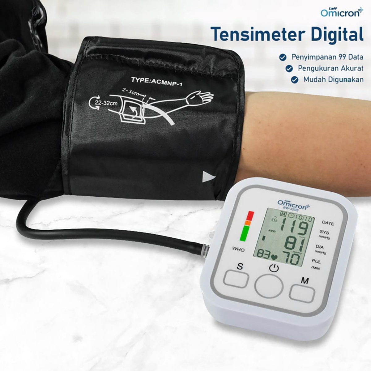 TaffOmicron Tensimeter Digital Pengukur Tekanan Darah Dual Power - BW-3205