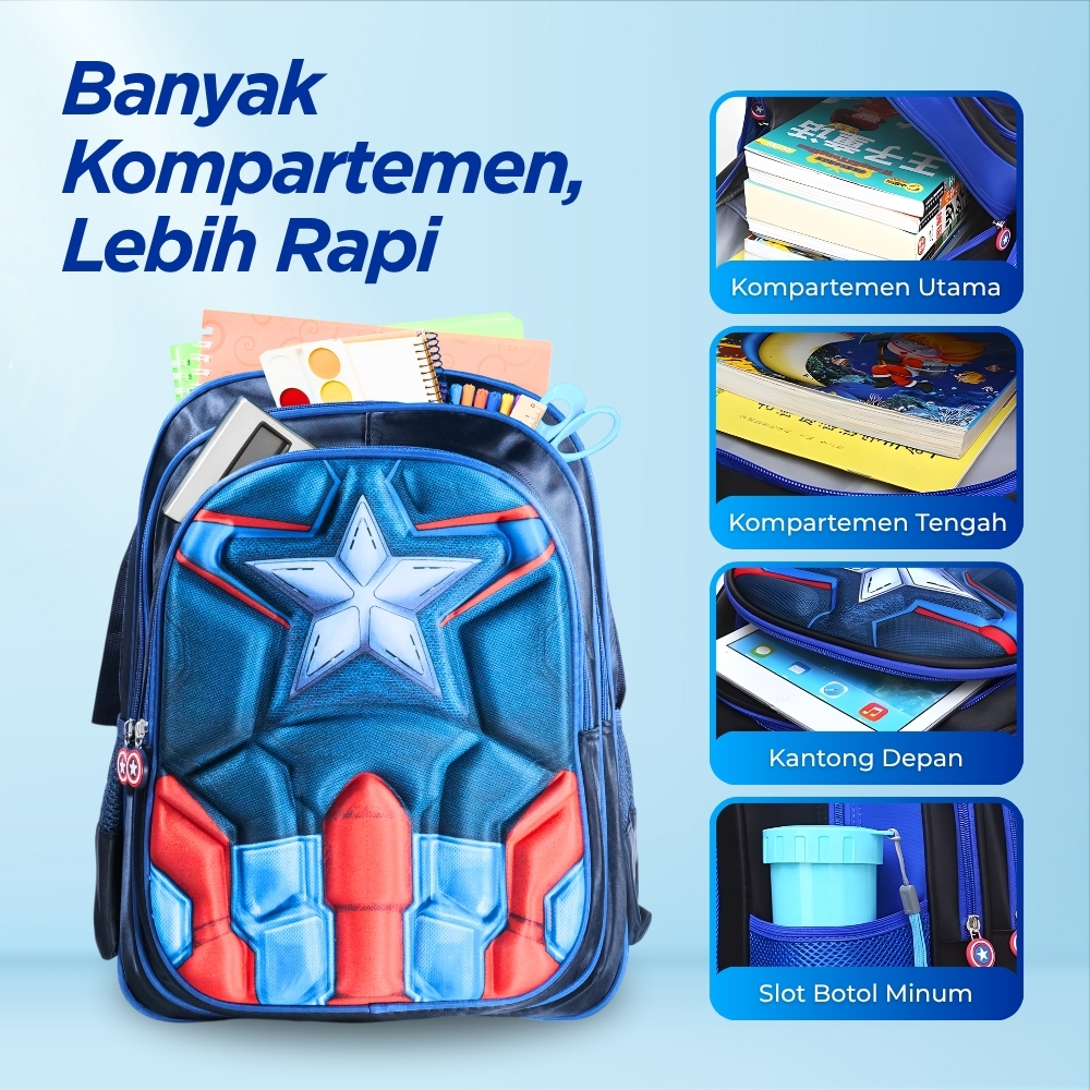 JINMA HONGJIA Tas Sekolah Anak Karakter Kartun Captain America - KKH001