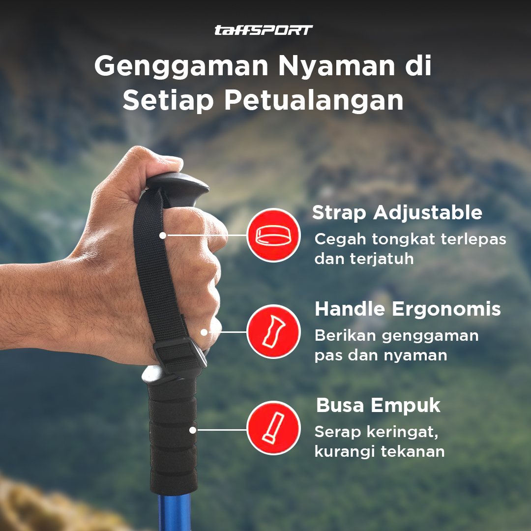 TaffSPORT Tongkat Hiking Trekking Pole Telescopic Aluminium 4 Section - X-110