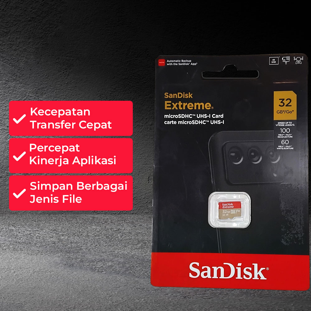 Kartu Memori CCTV MP3 Penyimpanan Extreme MicroSDHC UHS-I Class 30 A1 100MB/s - SDSQXAF-GN6MN