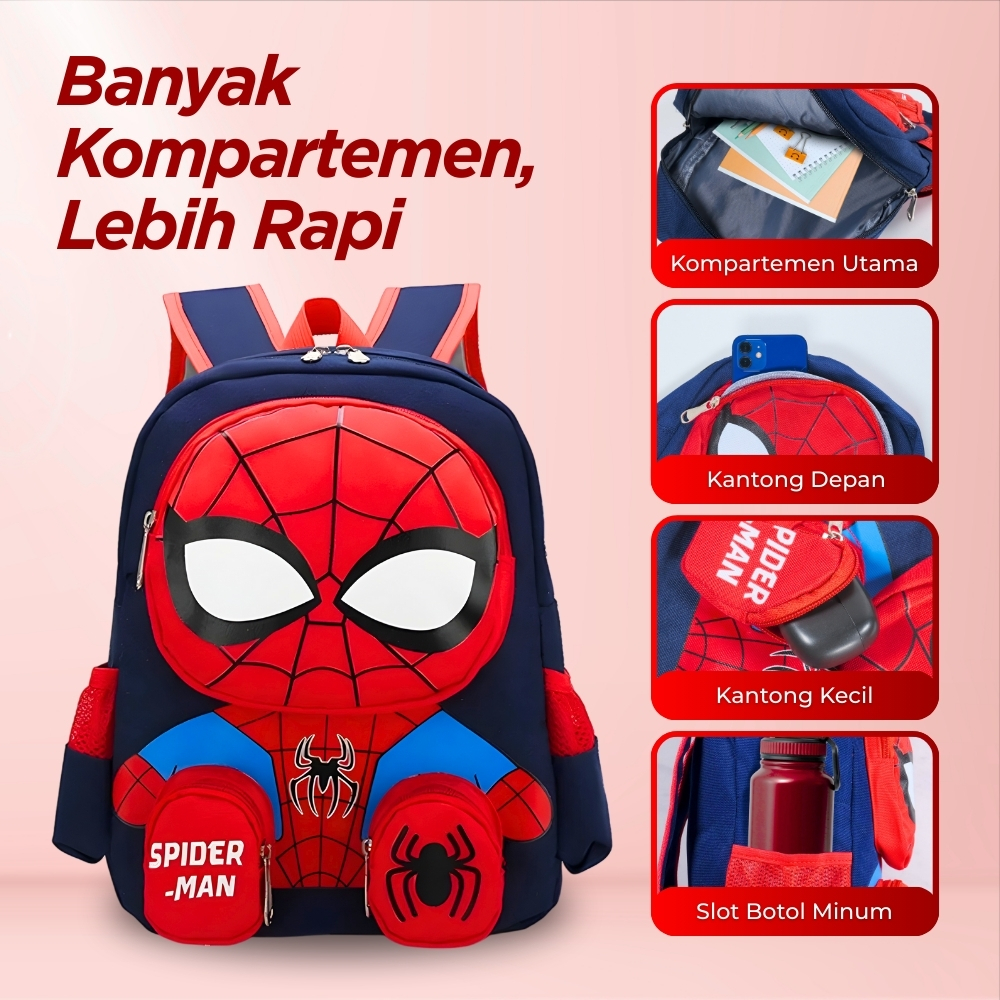 Zihui Tas Ransel Anak Sekolah Backpack Karakter Superhero SpiderMan 3D - 6388