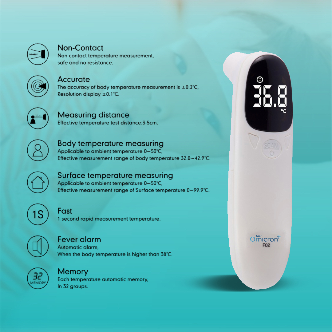 TaffOmicron Termometer Suhu Tubuh Thermogun Digital Non Contact - F02
