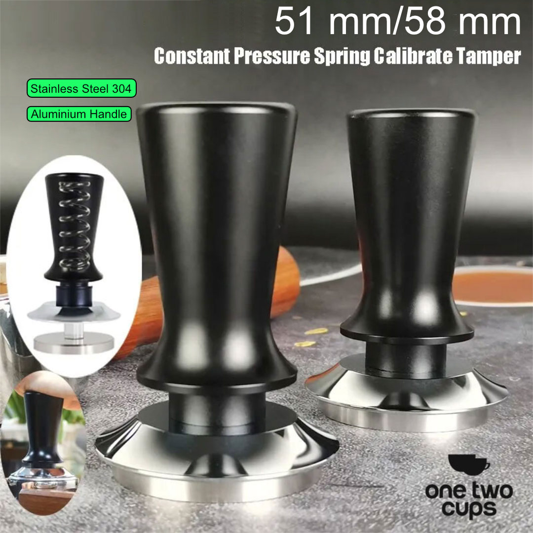 One Two Cups Tamper Kopi Espresso Flat Base Spring Loaded - FEN59