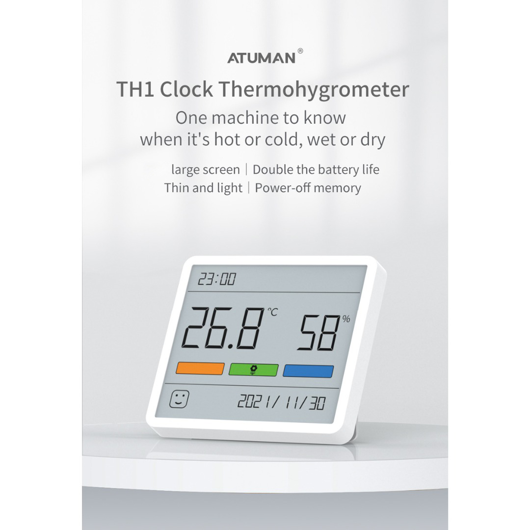 ATuMan Termometer Suhu Ruangan Humidity Hygrometer Clock Calendar - TH1