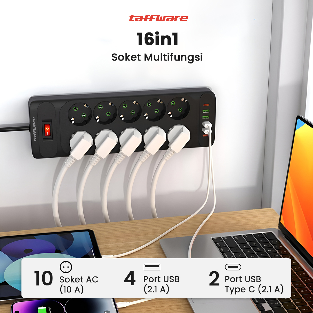 Taffware Stop Kontak USB Type C EU Plug 10A 110-250V 2500W - QL-1077U / QL-1078U