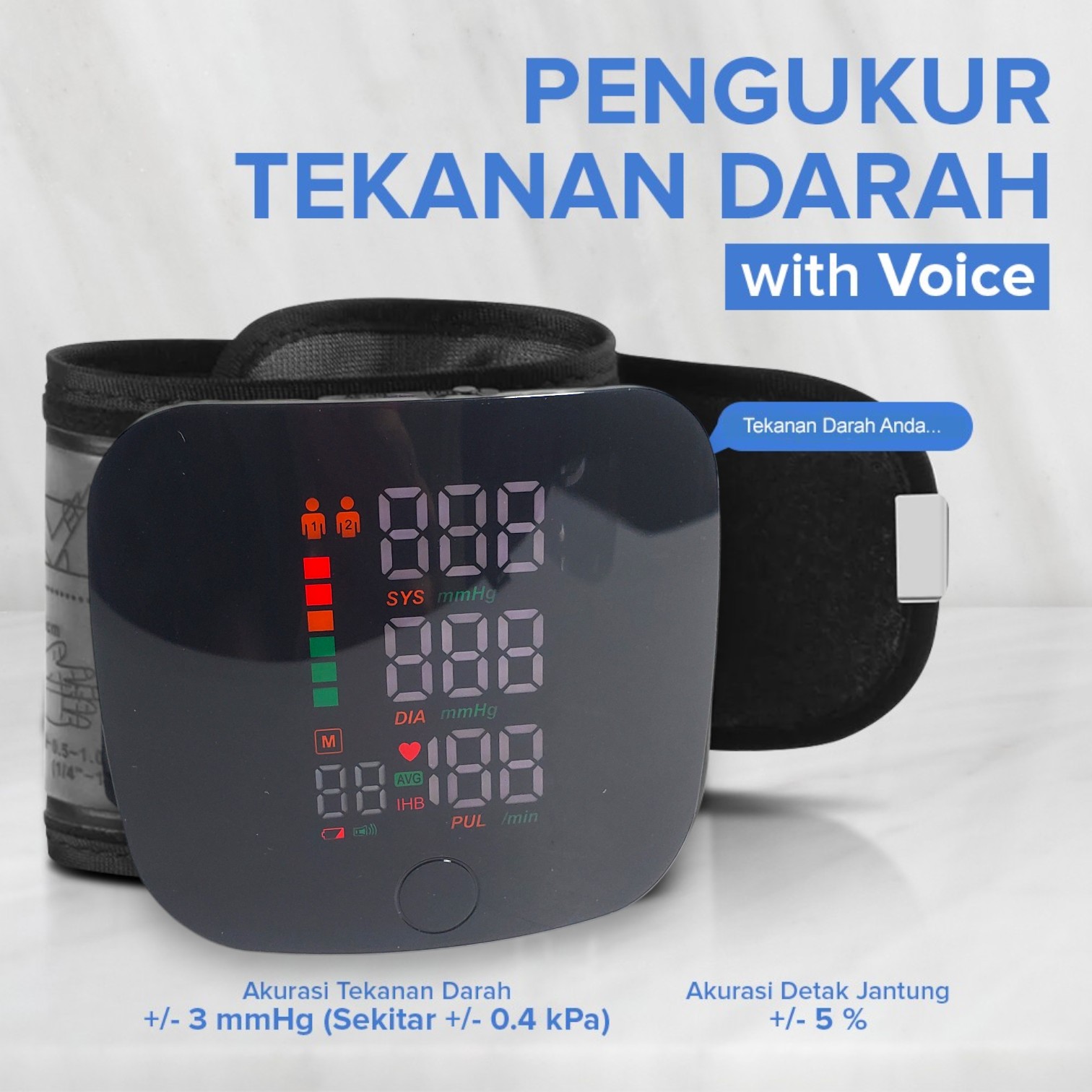 TaffOmicron Tensimeter Digital Pengukur Tekanan Darah Indonesia Voice - A01
