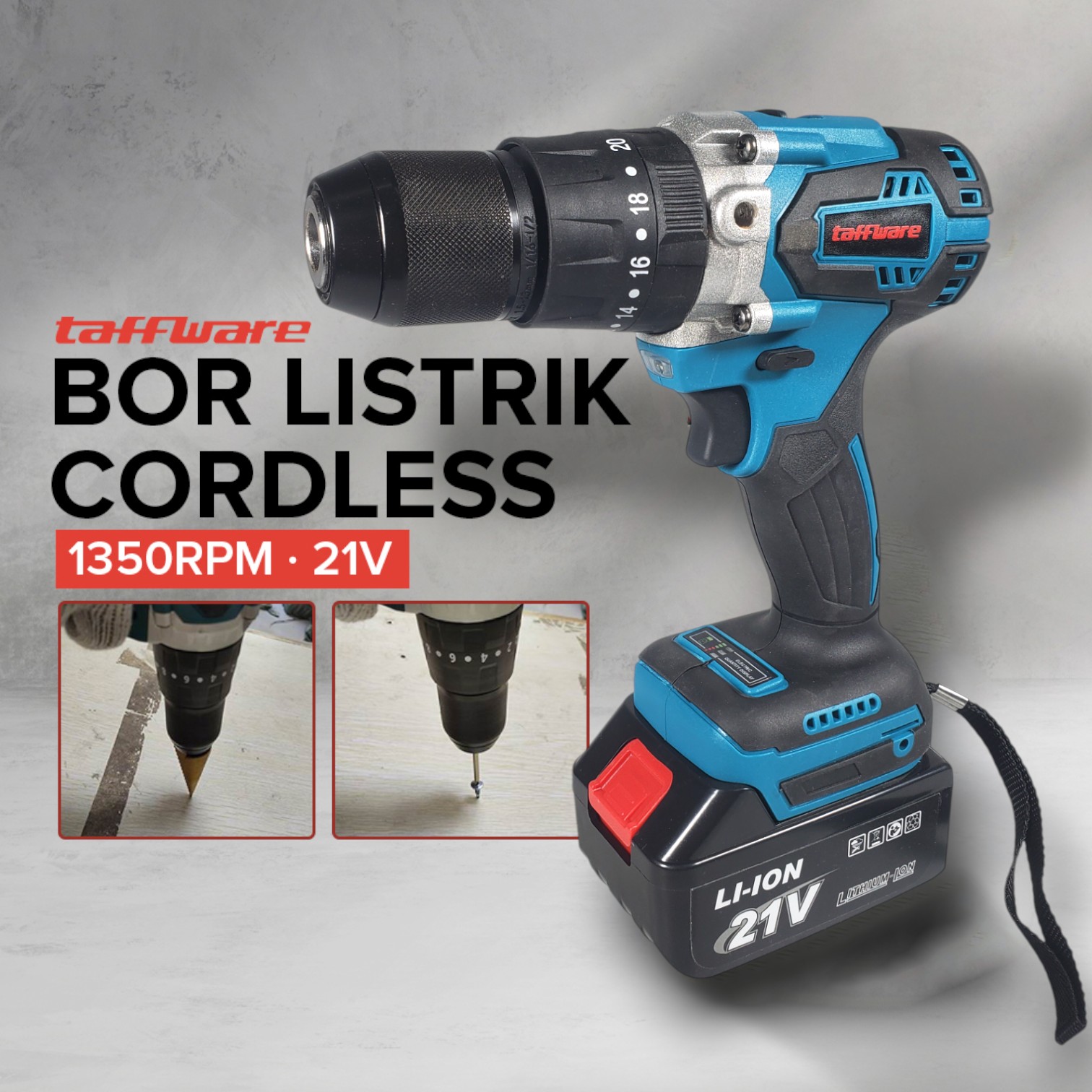Taffware Bor Listrik Cordless Brushless 1350RPM 21V - LB176