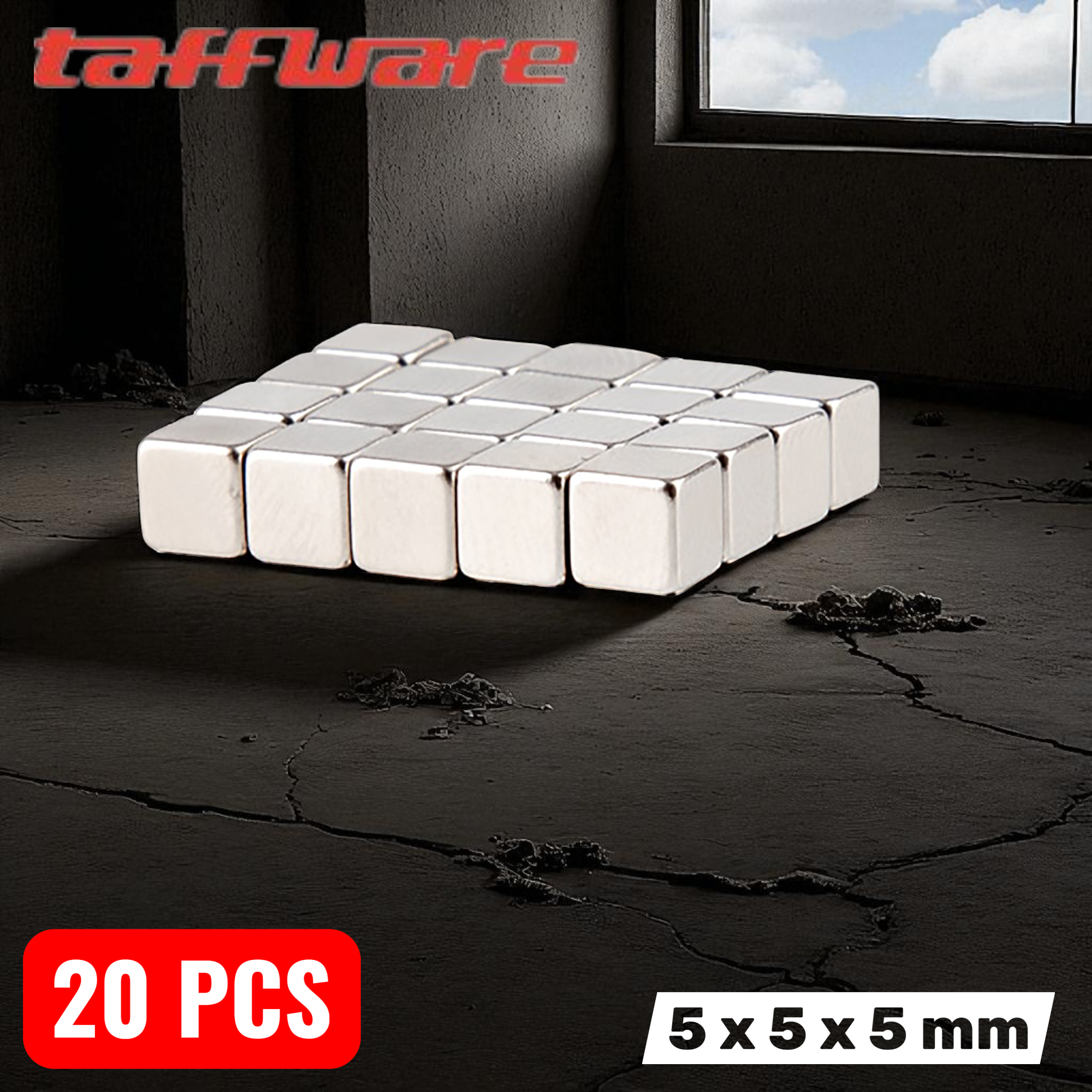 Taffware Strong Neodymium Magnet NdFeB N35 5x5x5mm - F001699