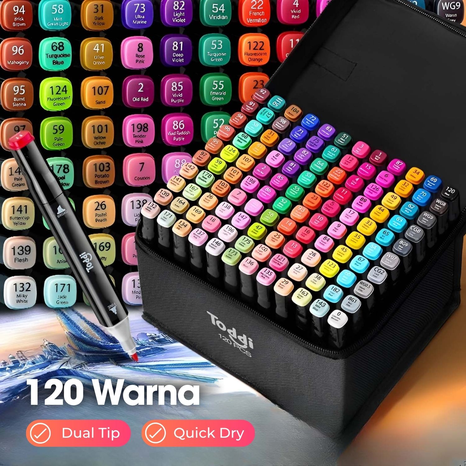 Toddi Spidol Dual Side Fine Art Brush Art Marker Set 120 Warna - CY-006