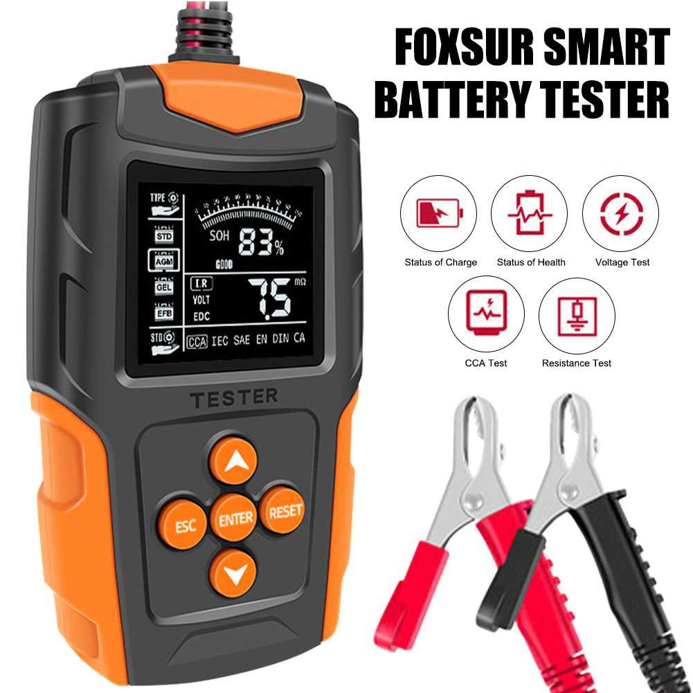 FOXSUR Tester Aki Kendaraan Lead Acid Battery Tester LCD 200Ah 12/24V - FBT-200