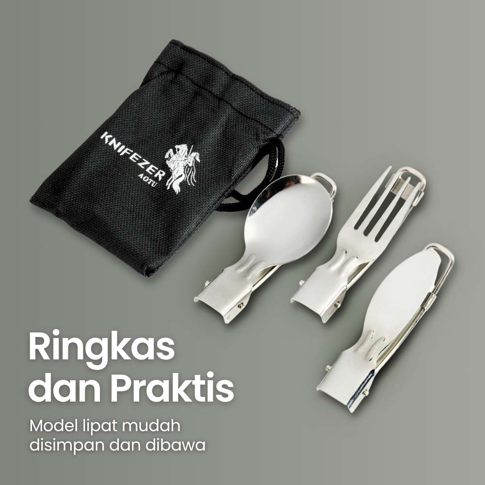 KNIFEZER Set Alat Makan Sendok Garpu Pisau Lipat Portable Cutlery - AOTU