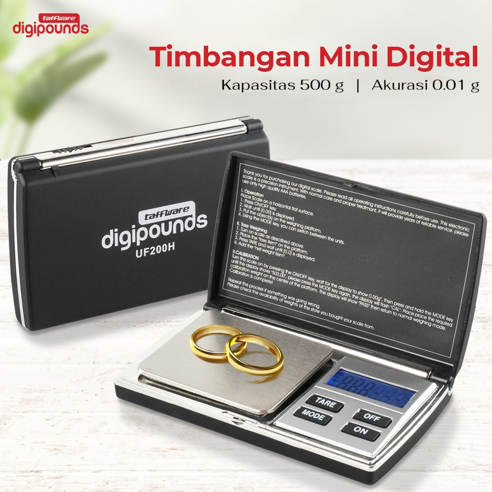 Taffware Digipounds Timbangan Emas Mini Digital Multifungsi 500g 0.01g - UF200H