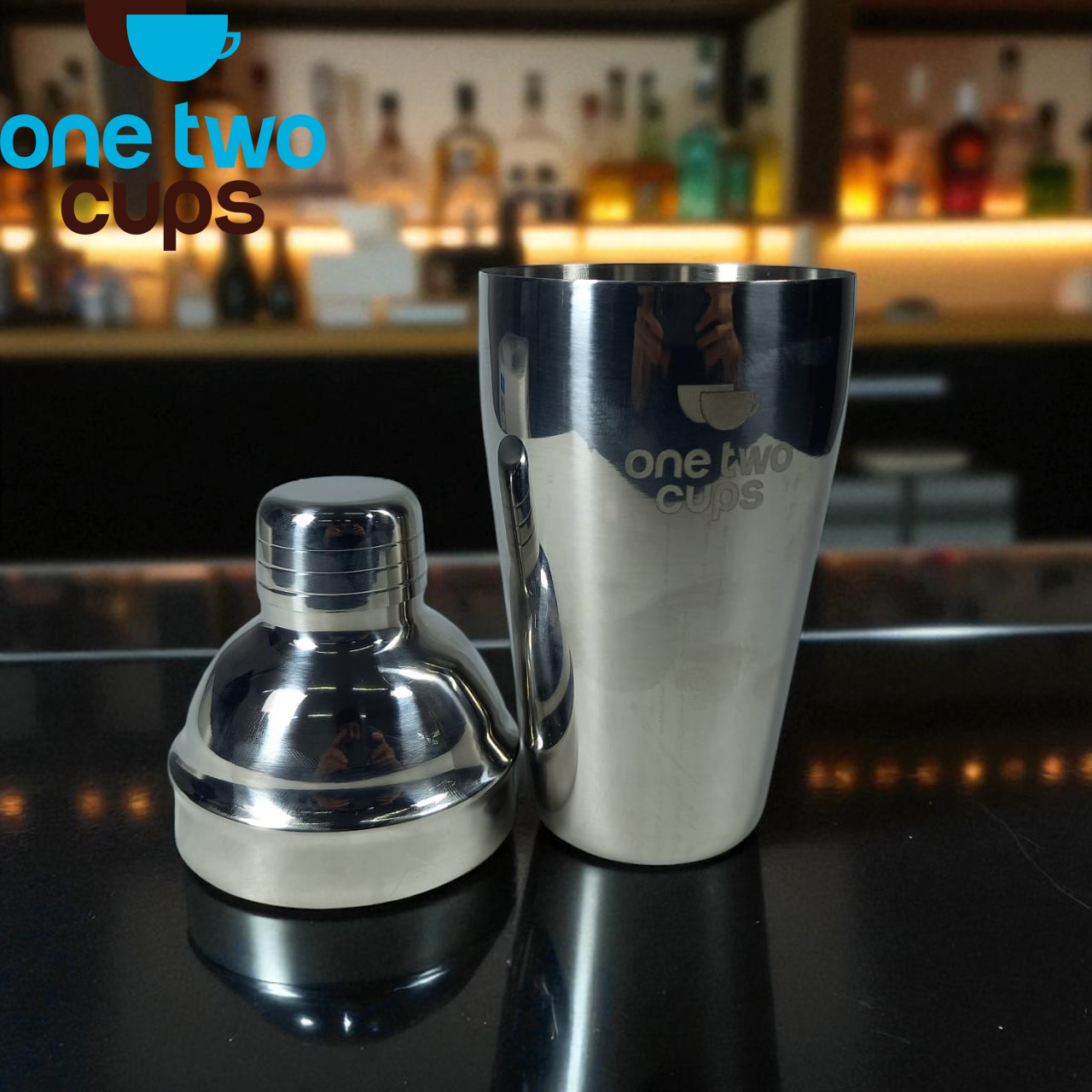 One Two Cups Cocktail Shaker Bartender Boston Style Stainless Steel - JJ60048