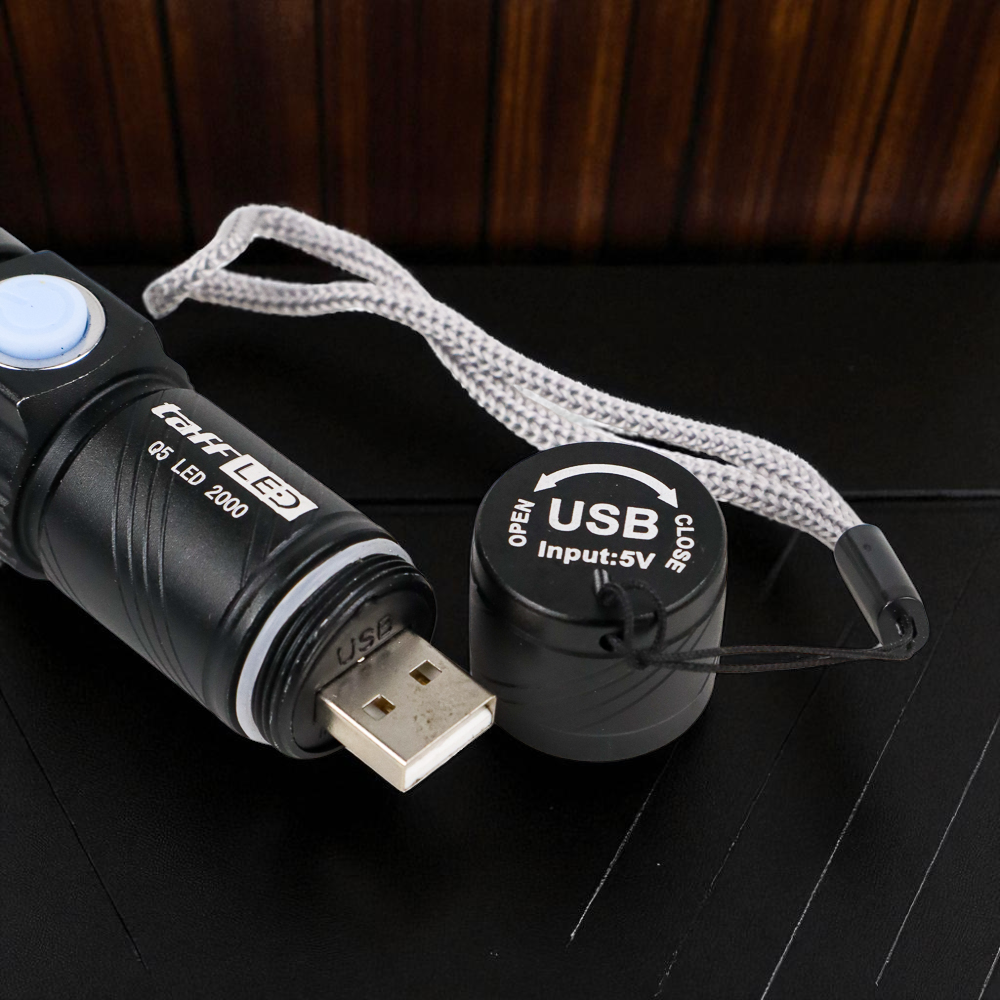 TaffLED Senter LED Mini Zoom Flashlight USB Rechargeable Q5 2000 Lumen