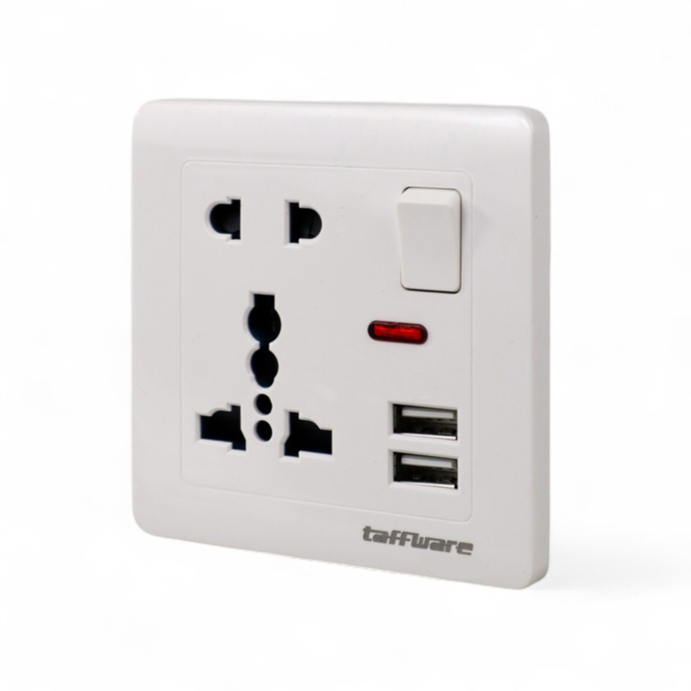Taffware Stop Kontak Universal UK EU US 2 Port USB On Off Switch - LC-20