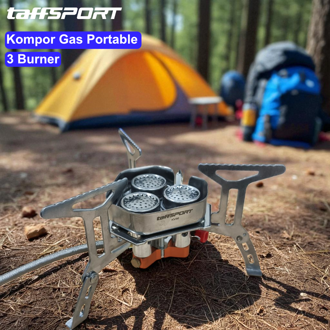 TaffSPORT Kompor Gas Portable Lipat 3 Burner Ultralight Camping Stove - KV36