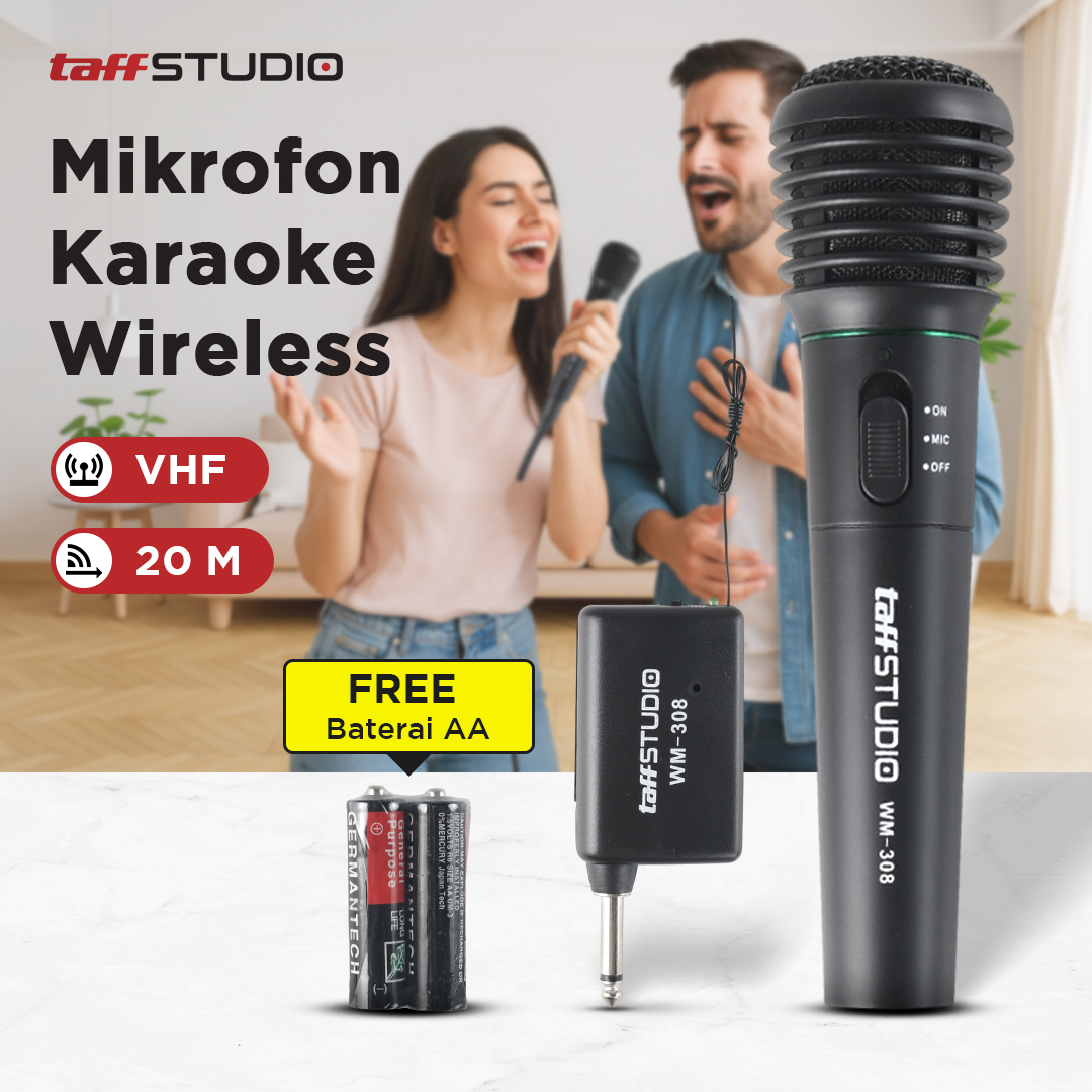 TaffSTUDIO Mikrofon Karaoke Mic Profesional 2 in 1 Wireless Wired - WM-308