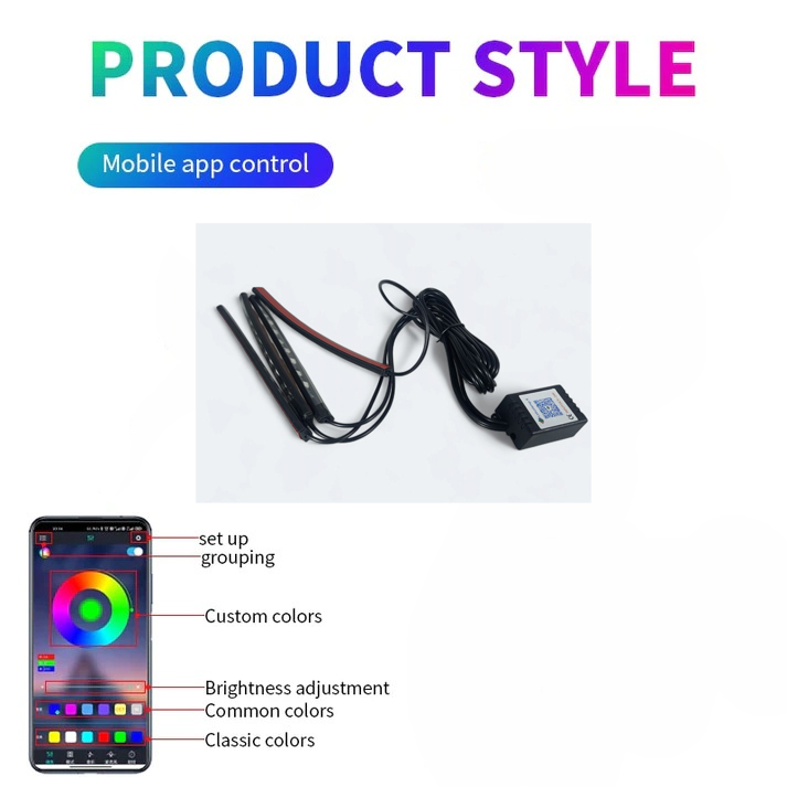 JIAMEN Lampu LED Strip Flexible Car Light Smart App USB 8 Color 4 PCS - J72