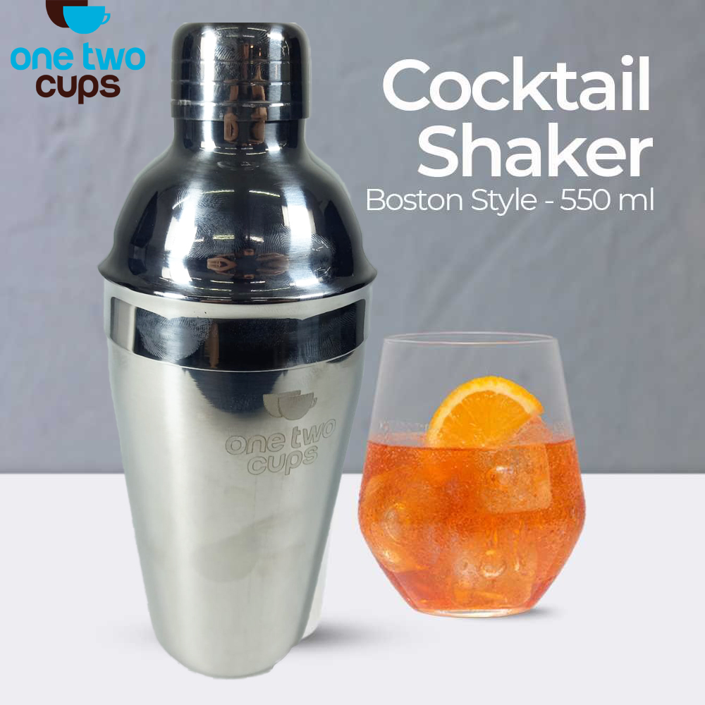 One Two Cups Cocktail Shaker Bartender Boston Style Stainless Steel - JJ60048