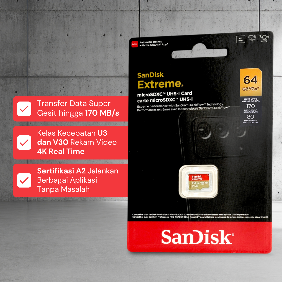 Kartu Memori CCTV MP3 Penyimpanan Extreme microSDXC V30 A2 U3