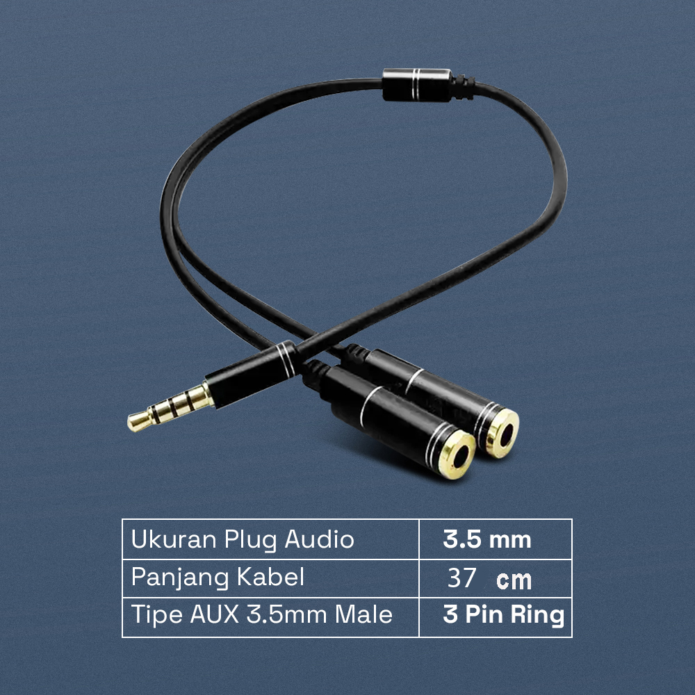 Overfly Splitter AUX 3.5mm Male ke 3.5mm Female Headphone Mic 37cm - AV114