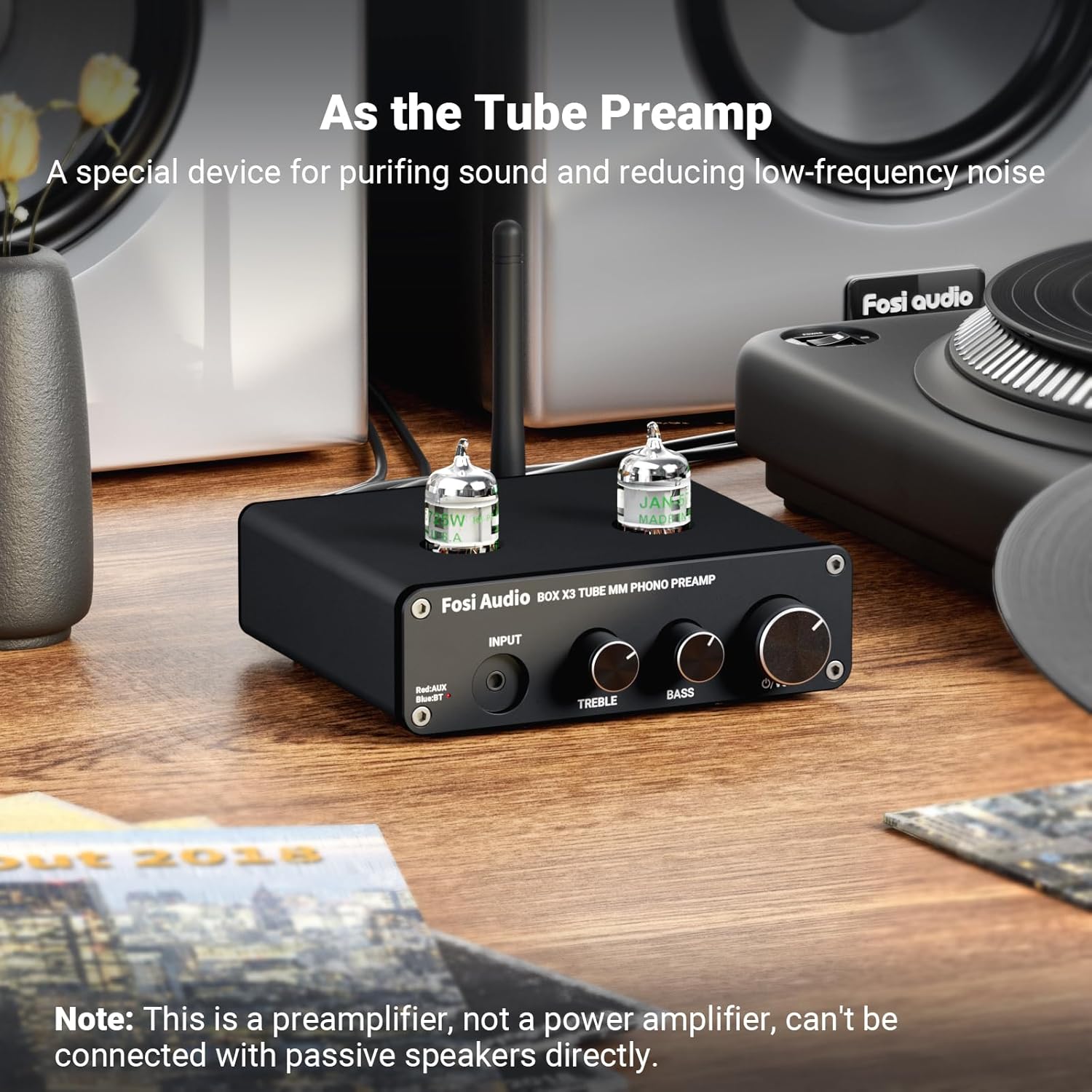 Fosi Audio Preamplifier Bluetooth Phonograph 5654 with Vacuum Tube - Box X3