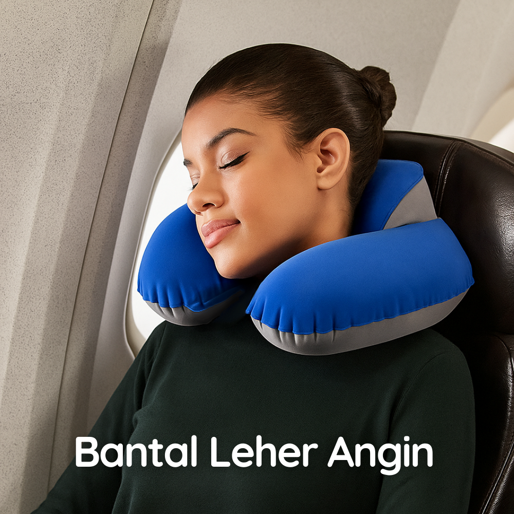 Bantal Leher Travel Angin Ergonomis U-Shaped Inflatable Neck Pillow