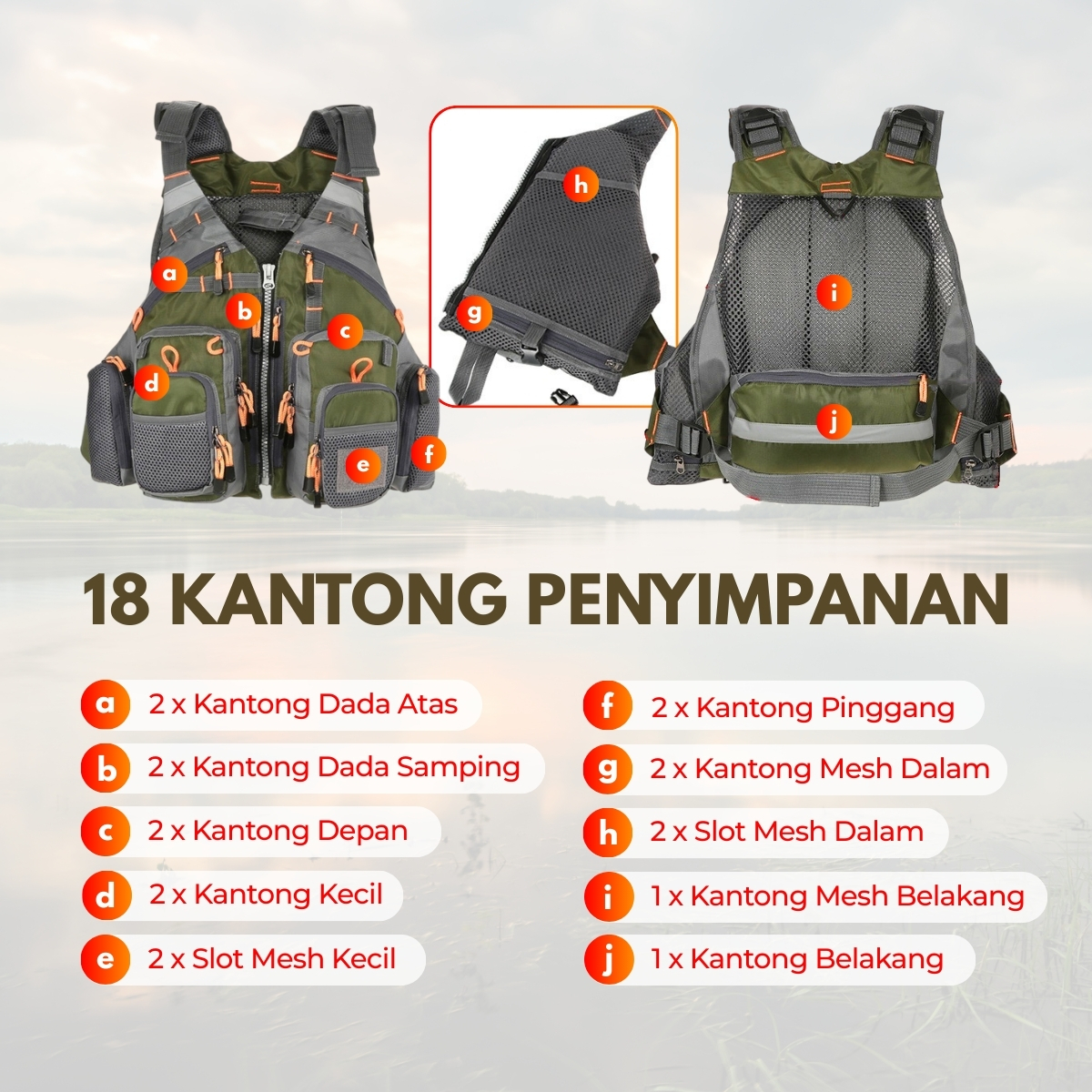 LIXADA Rompi Pancing Fishing Life Jacket Multi Slot - GDS09