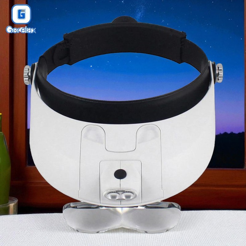 GORELAX Kaca Pembesar Headband Reparasi Magnifier with 2 LED 5 Lens 6X - MG81001-G