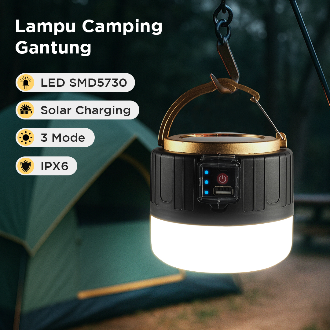 Yifanao Lampu LED Camping Light Solar Panel Waterproof Cool White 280W - G13