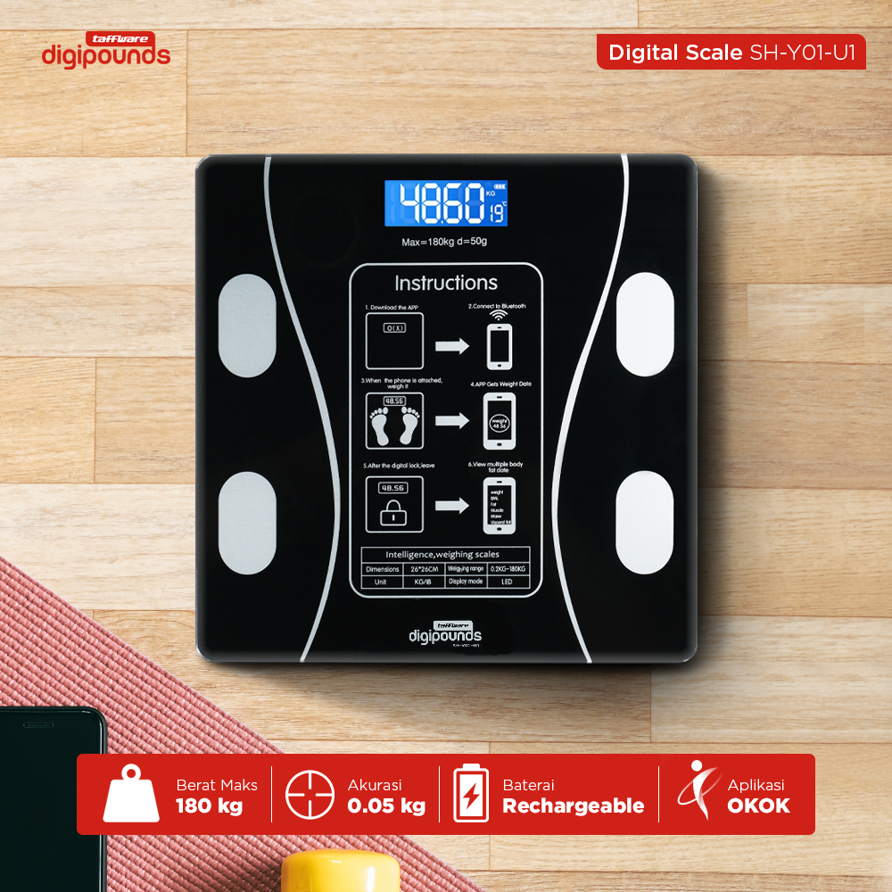 Taffware Digipounds Timbangan Badan Digital Scale Temperature 180kg - SH-Y01-U1
