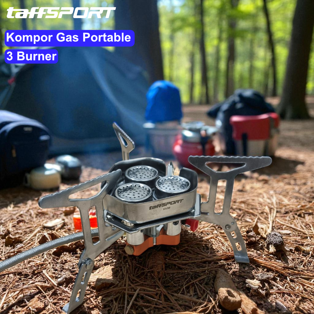 TaffSPORT Kompor Gas Portable Lipat 3 Burner Ultralight Camping Stove - KV36