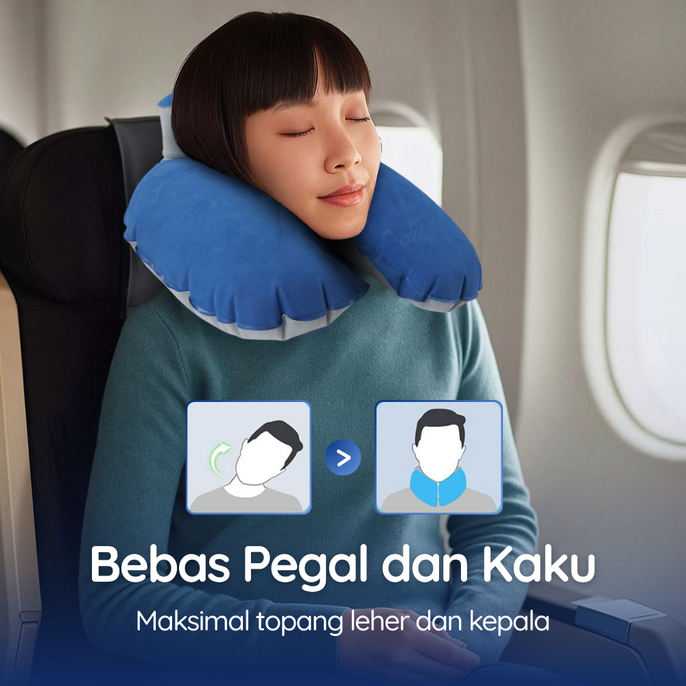 Bantal Leher Travel Angin Ergonomis U-Shaped Inflatable Neck Pillow