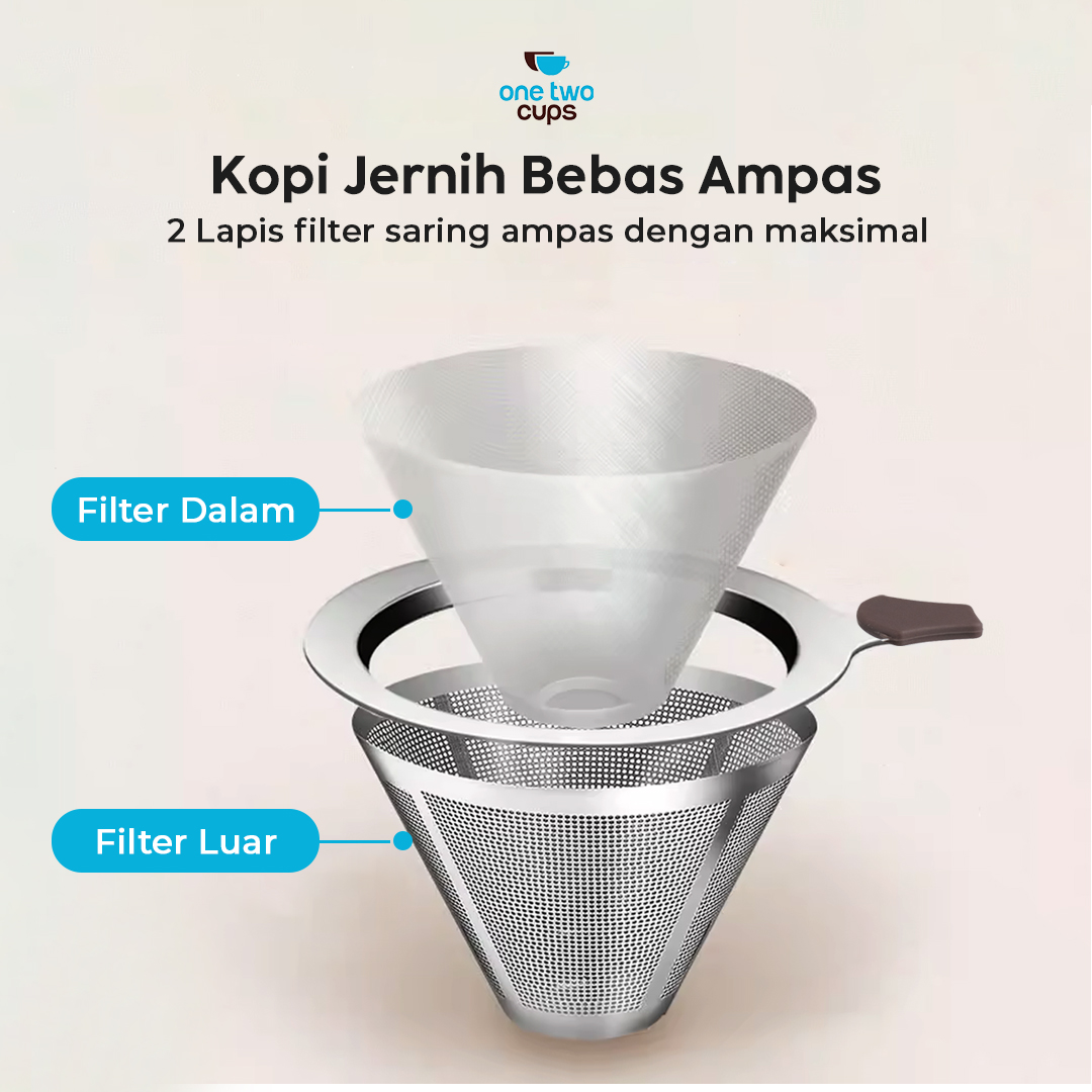 One Two Cups Saringan Kopi Stainless Steel Filter V60 Large - F-412