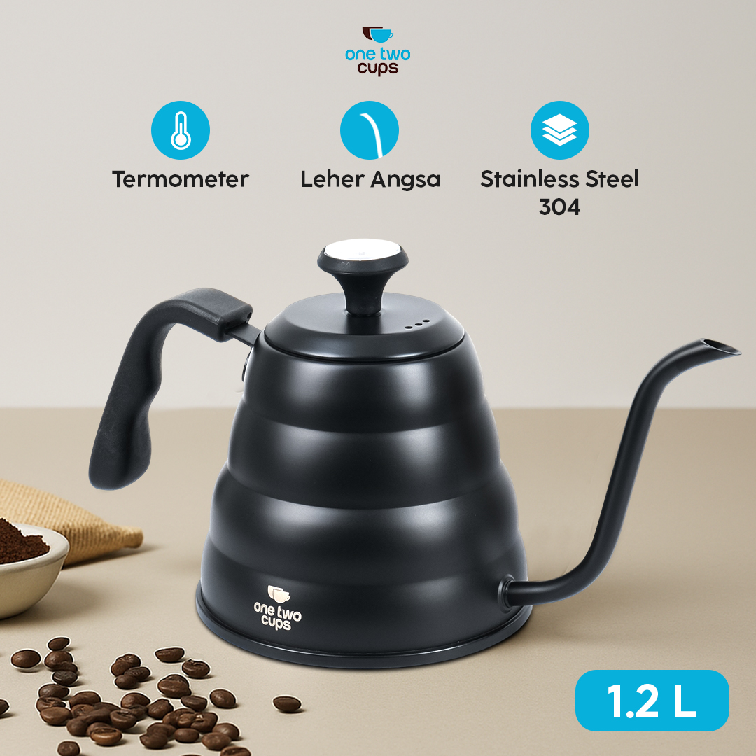 One Two Cups Teko Kopi Leher Angsa Pour Over Drip Kettle Thermometer - KE4012