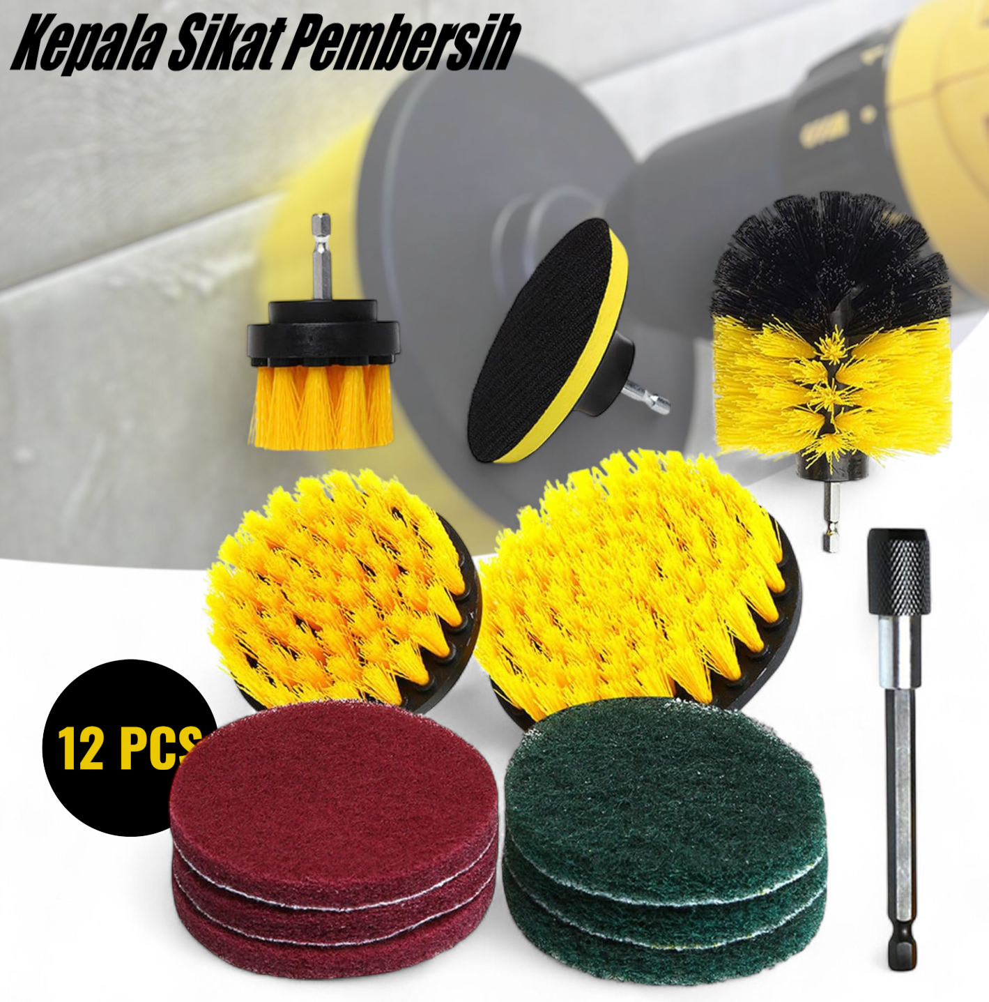 Tress Kepala Sikat Pembersih Car Polisher Bathroom Kit 12 PCS - INU03