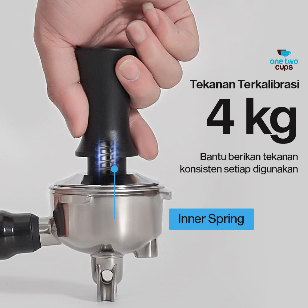 One Two Cups Tamper Kopi Espresso Flat Base Spring Loaded - FEN59