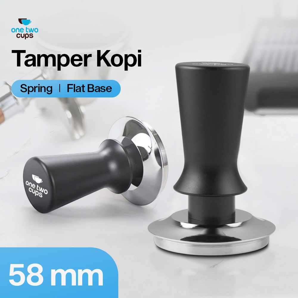 One Two Cups Tamper Kopi Espresso Flat Base Spring Loaded - FEN59