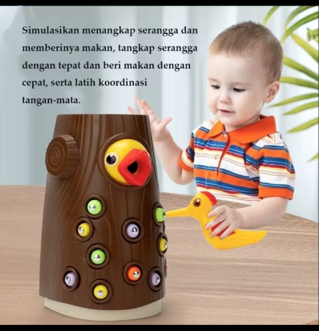 MAINAN WOODPECKER FEEDING GAME MEMBERI MAKAN BURUNG DENGAN ULAT