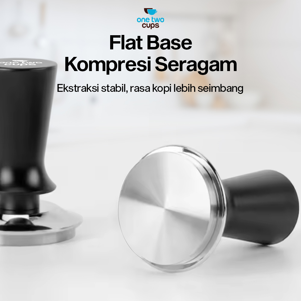 One Two Cups Tamper Kopi Espresso Flat Base Spring Loaded - FEN59