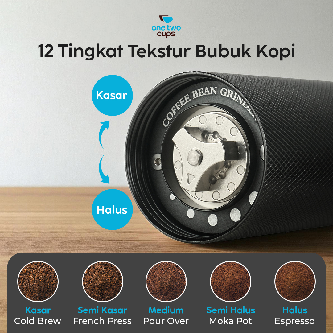 One Two Cups Alat Penggiling Kopi Manual Coffee Grinder Adjustable - KF-15