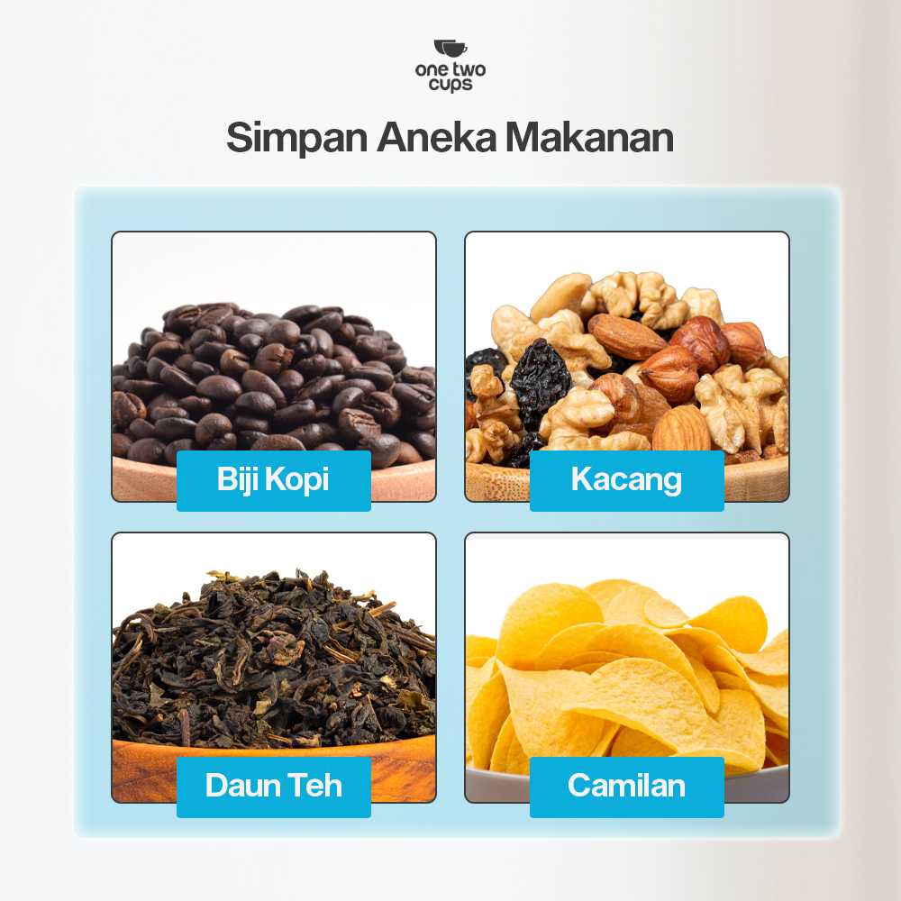 One Two Cups Toples Kaca Penyimpanan Biji Kopi Vacuum Sealed Lid - SE41 - Gambar 6