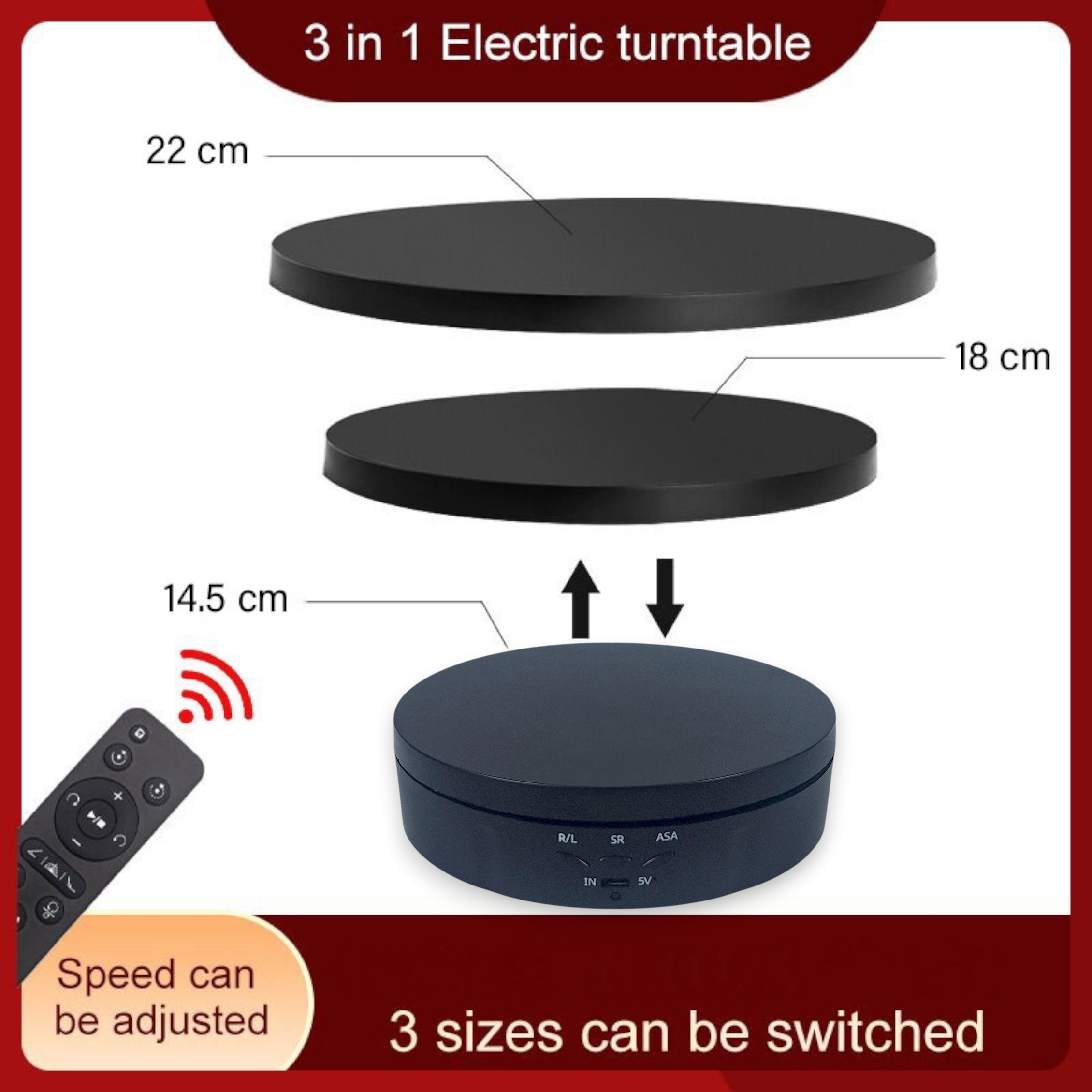 KNOTOUS Alas Putar Rotating Display Stand Turntable 3in1 with Remote - KN360