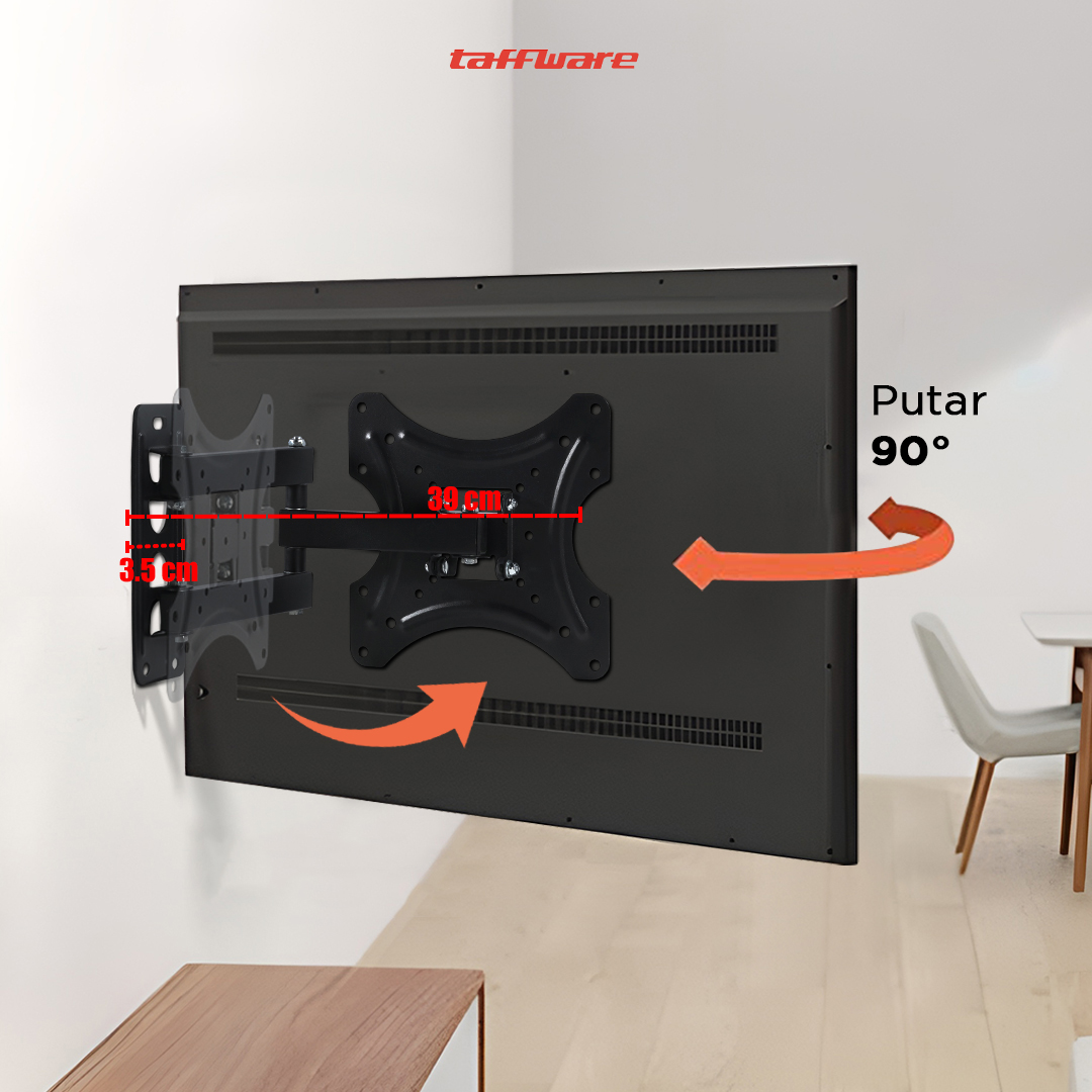 Taffware Bracket TV Dinding 17-42 Inch VESA200x200 Putar 90 Tilt 15 - X-200