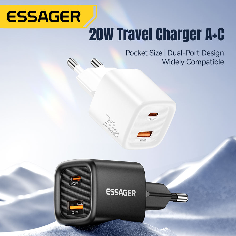 ESSAGER Kepala Charger Fast Charging PD Dual Port USB Type C 20W - ES-CD54