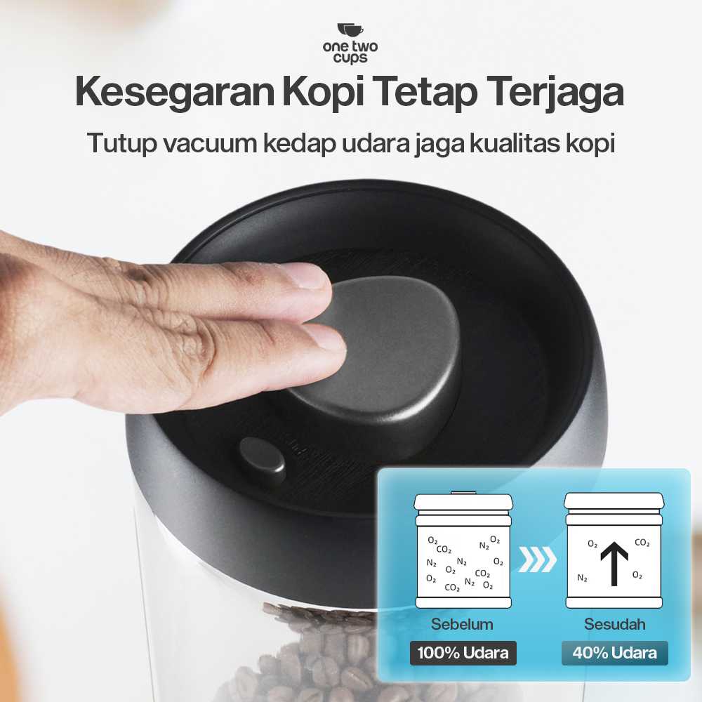 One Two Cups Toples Kaca Penyimpanan Biji Kopi Vacuum Sealed Lid - SE41 - Gambar 2
