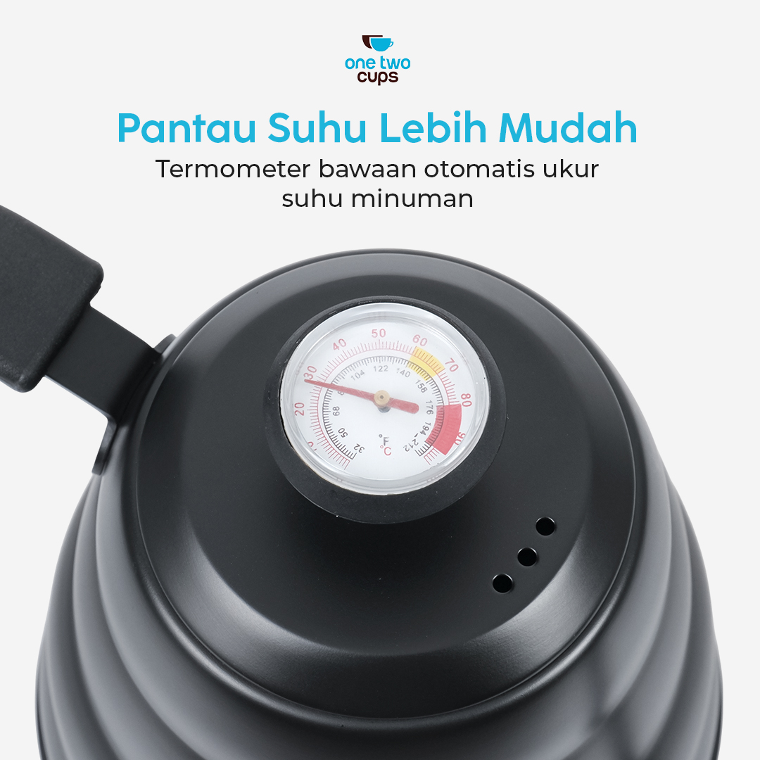 One Two Cups Teko Kopi Leher Angsa Pour Over Drip Kettle Thermometer - KE4012
