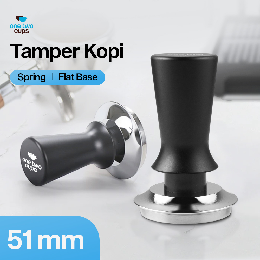 One Two Cups Tamper Kopi Espresso Flat Spring Loaded Stainless Steel - FEN59