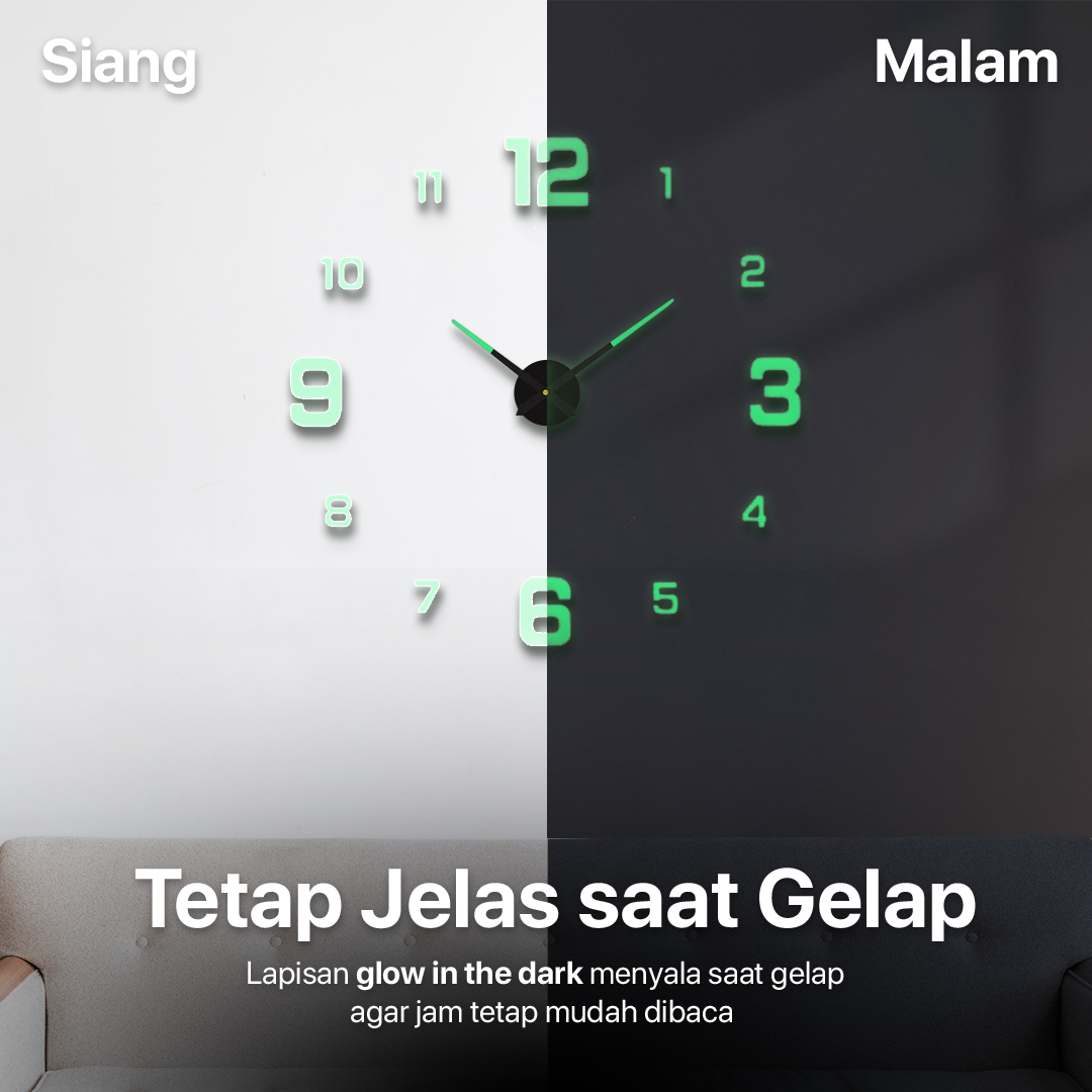 TaffHOME Jam Dinding Besar DIY Glow in The Dark 90-100cm - JM-03